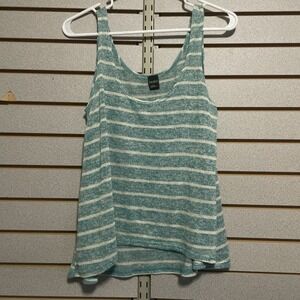 Nollie L Teal Cream Striped Lightweight Sweater Tank Made In The USA